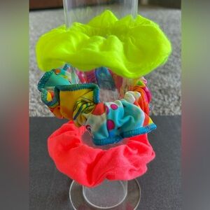 3 New! Vibrant Neon and Multicolor Girl’s Scrunchie Trio!